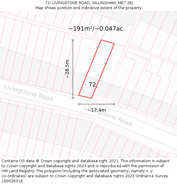 72, LIVINGSTONE ROAD, GILLINGHAM, ME7 2EJ: Plot and title map