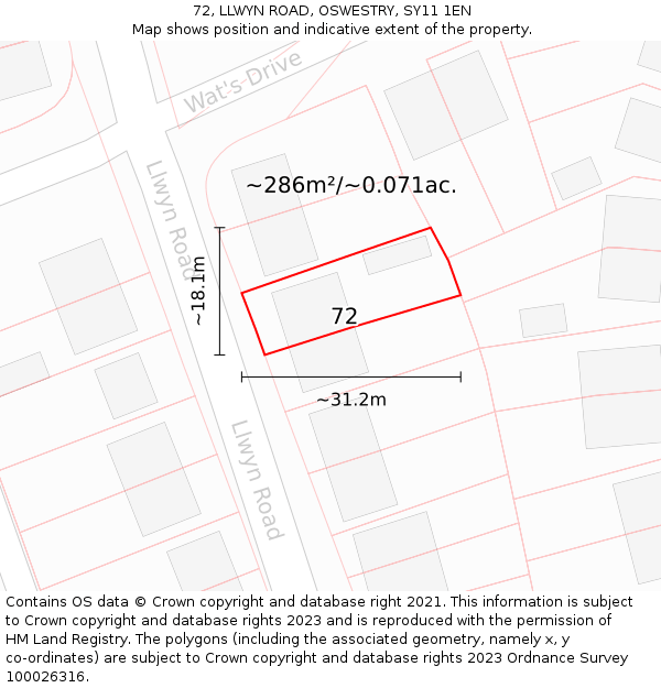 72, LLWYN ROAD, OSWESTRY, SY11 1EN: Plot and title map