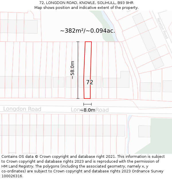 72, LONGDON ROAD, KNOWLE, SOLIHULL, B93 9HR: Plot and title map