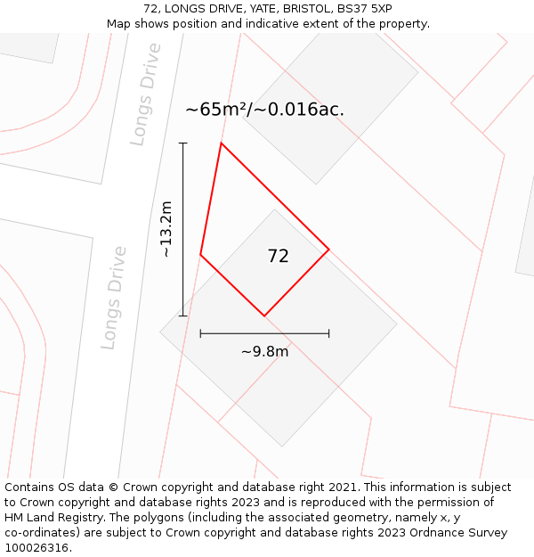 72, LONGS DRIVE, YATE, BRISTOL, BS37 5XP: Plot and title map