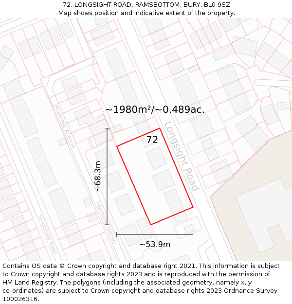 72, LONGSIGHT ROAD, RAMSBOTTOM, BURY, BL0 9SZ: Plot and title map