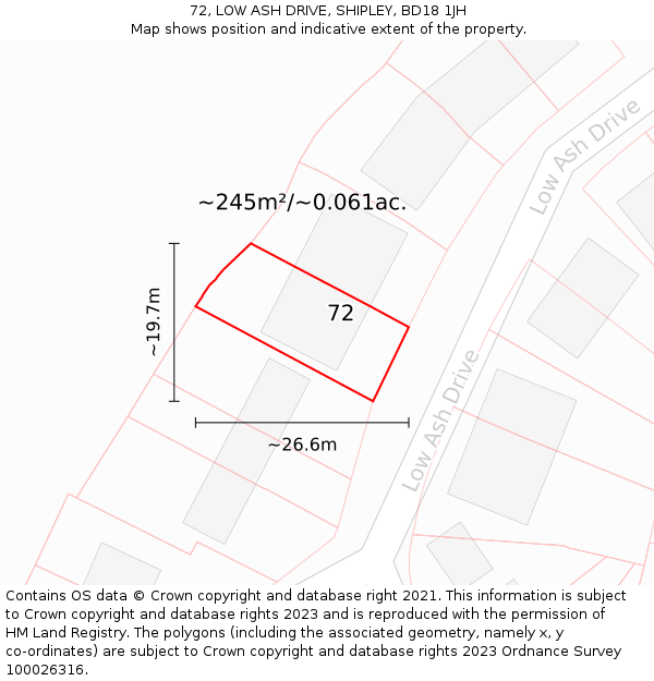 72, LOW ASH DRIVE, SHIPLEY, BD18 1JH: Plot and title map
