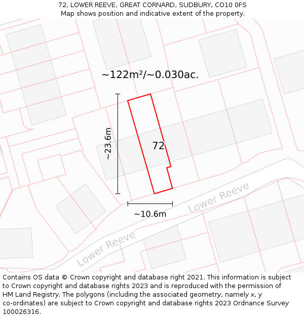 72, LOWER REEVE, GREAT CORNARD, SUDBURY, CO10 0FS: Plot and title map