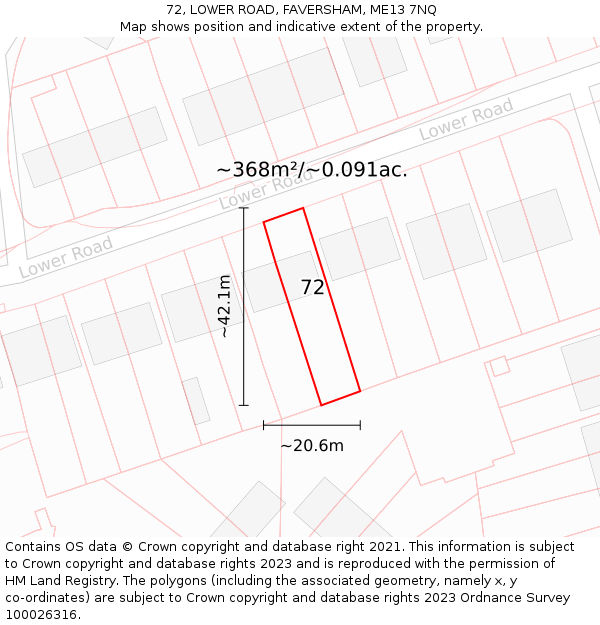 72, LOWER ROAD, FAVERSHAM, ME13 7NQ: Plot and title map