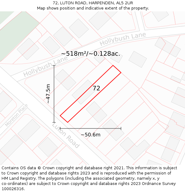 72, LUTON ROAD, HARPENDEN, AL5 2UR: Plot and title map