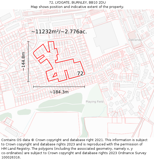 72, LYDGATE, BURNLEY, BB10 2DU: Plot and title map