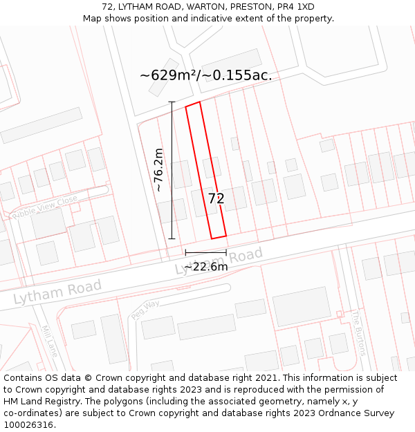 72, LYTHAM ROAD, WARTON, PRESTON, PR4 1XD: Plot and title map