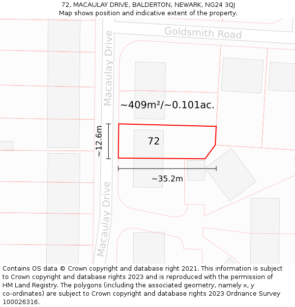 72, MACAULAY DRIVE, BALDERTON, NEWARK, NG24 3QJ: Plot and title map