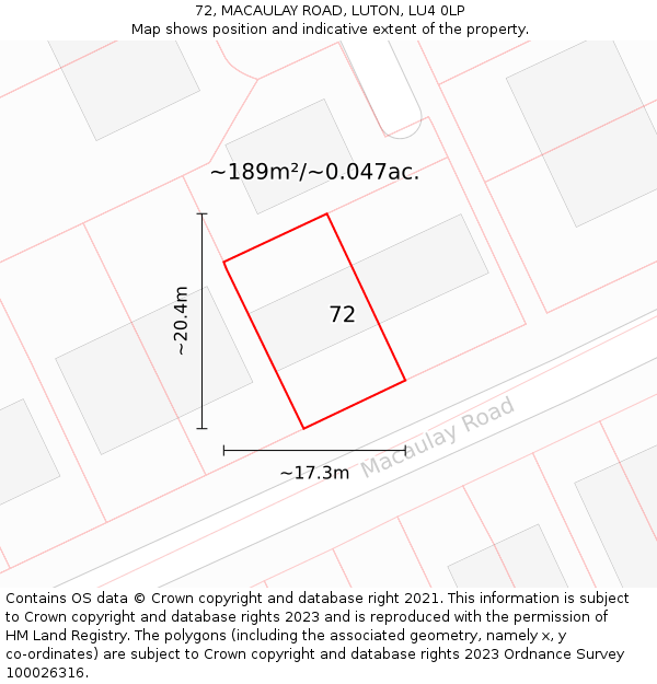 72, MACAULAY ROAD, LUTON, LU4 0LP: Plot and title map