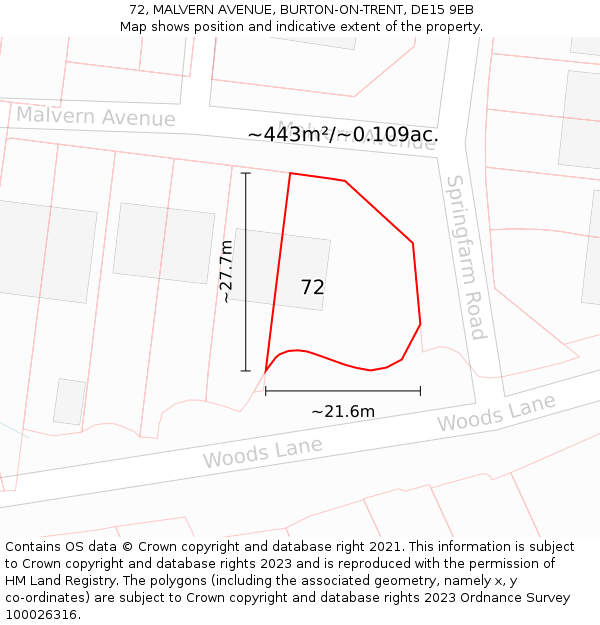 72, MALVERN AVENUE, BURTON-ON-TRENT, DE15 9EB: Plot and title map