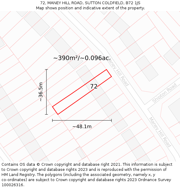 72, MANEY HILL ROAD, SUTTON COLDFIELD, B72 1JS: Plot and title map