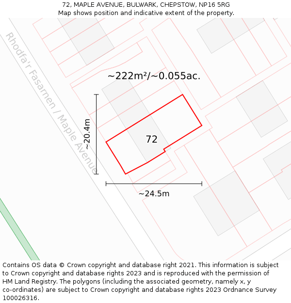 72, MAPLE AVENUE, BULWARK, CHEPSTOW, NP16 5RG: Plot and title map