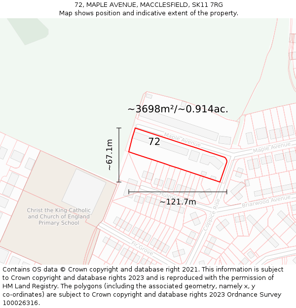 72, MAPLE AVENUE, MACCLESFIELD, SK11 7RG: Plot and title map