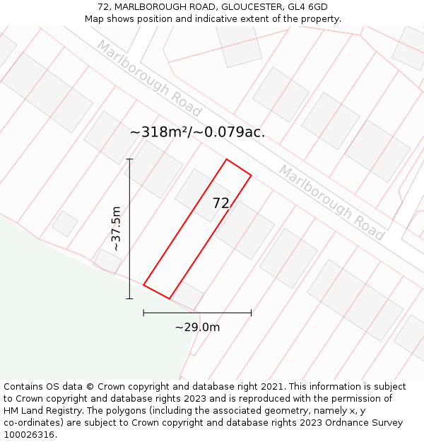 72, MARLBOROUGH ROAD, GLOUCESTER, GL4 6GD: Plot and title map