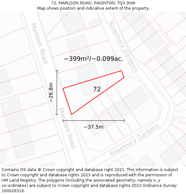 72, MARLDON ROAD, PAIGNTON, TQ3 3NW: Plot and title map