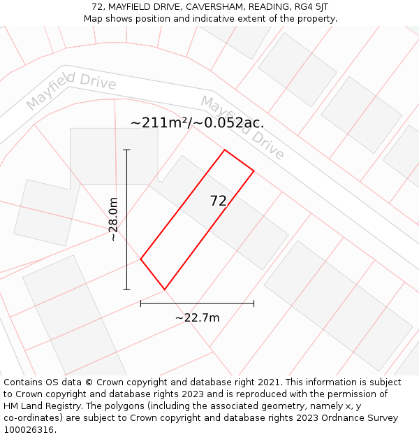 72, MAYFIELD DRIVE, CAVERSHAM, READING, RG4 5JT: Plot and title map