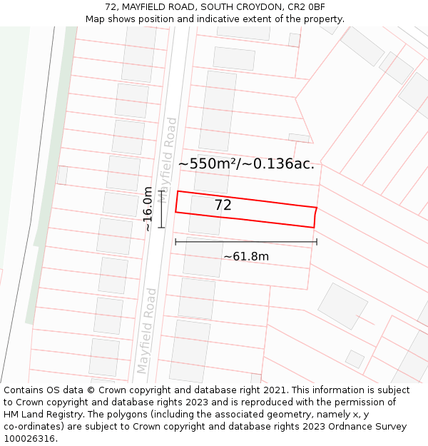 72, MAYFIELD ROAD, SOUTH CROYDON, CR2 0BF: Plot and title map