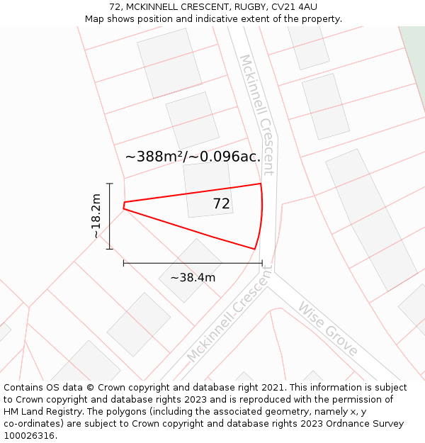 72, MCKINNELL CRESCENT, RUGBY, CV21 4AU: Plot and title map