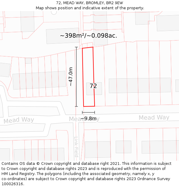 72, MEAD WAY, BROMLEY, BR2 9EW: Plot and title map