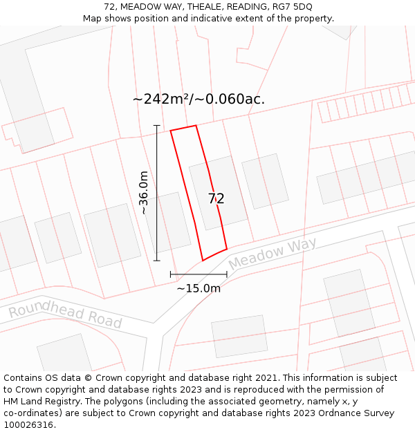 72, MEADOW WAY, THEALE, READING, RG7 5DQ: Plot and title map