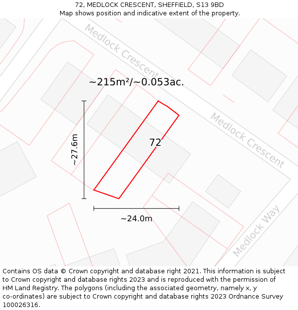 72, MEDLOCK CRESCENT, SHEFFIELD, S13 9BD: Plot and title map