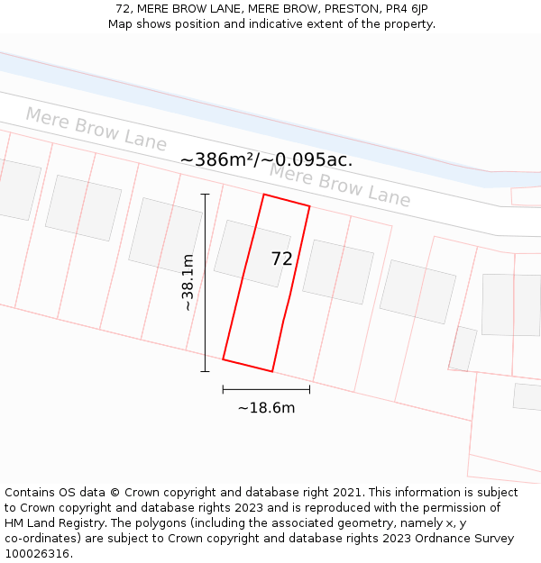 72, MERE BROW LANE, MERE BROW, PRESTON, PR4 6JP: Plot and title map