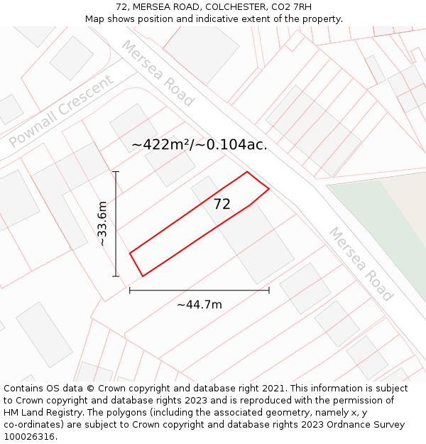 72, MERSEA ROAD, COLCHESTER, CO2 7RH: Plot and title map