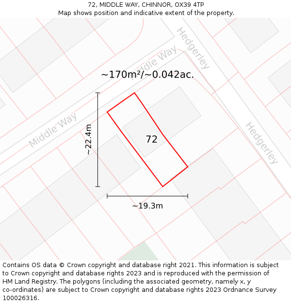 72, MIDDLE WAY, CHINNOR, OX39 4TP: Plot and title map