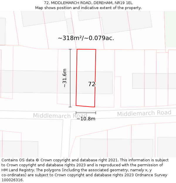 72, MIDDLEMARCH ROAD, DEREHAM, NR19 1EL: Plot and title map