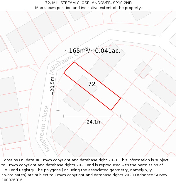 72, MILLSTREAM CLOSE, ANDOVER, SP10 2NB: Plot and title map