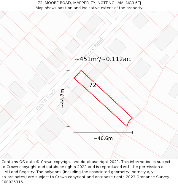 72, MOORE ROAD, MAPPERLEY, NOTTINGHAM, NG3 6EJ: Plot and title map