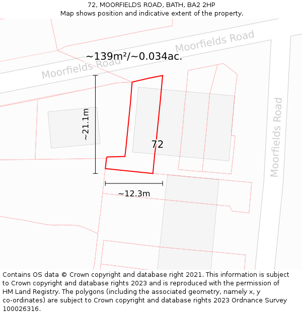 72, MOORFIELDS ROAD, BATH, BA2 2HP: Plot and title map