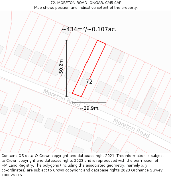 72, MORETON ROAD, ONGAR, CM5 0AP: Plot and title map