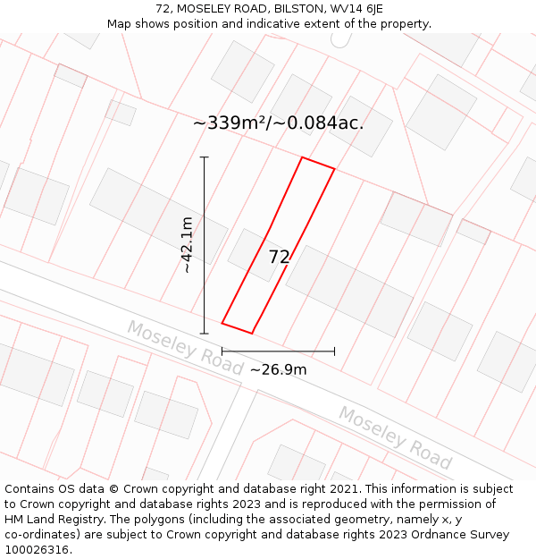 72, MOSELEY ROAD, BILSTON, WV14 6JE: Plot and title map