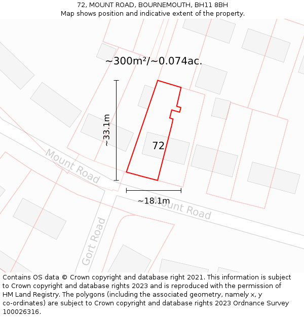 72, MOUNT ROAD, BOURNEMOUTH, BH11 8BH: Plot and title map