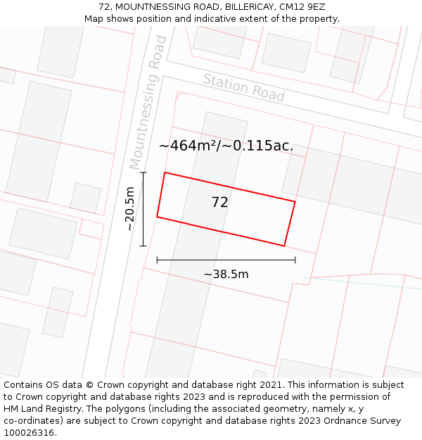 72, MOUNTNESSING ROAD, BILLERICAY, CM12 9EZ: Plot and title map
