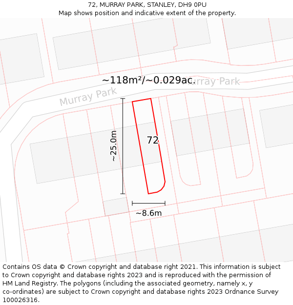 72, MURRAY PARK, STANLEY, DH9 0PU: Plot and title map