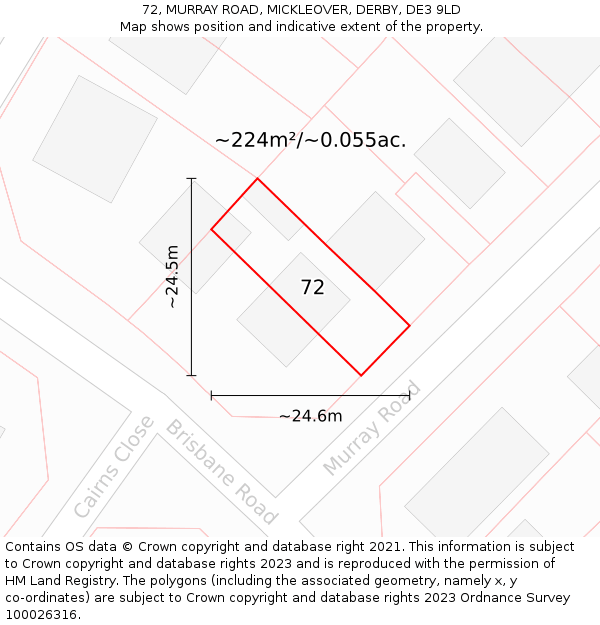 72, MURRAY ROAD, MICKLEOVER, DERBY, DE3 9LD: Plot and title map
