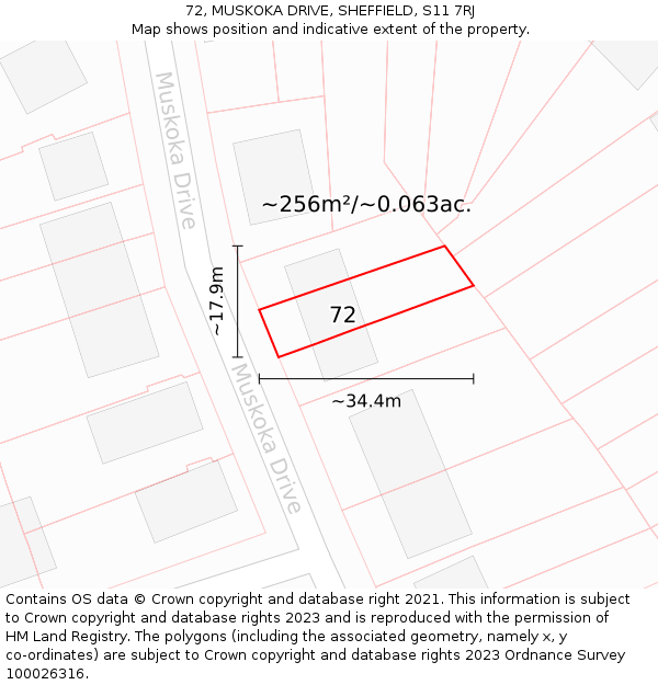 72, MUSKOKA DRIVE, SHEFFIELD, S11 7RJ: Plot and title map