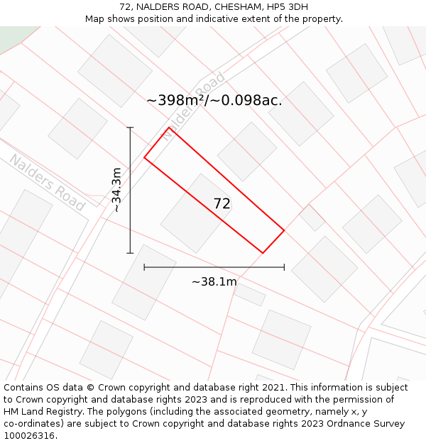 72, NALDERS ROAD, CHESHAM, HP5 3DH: Plot and title map