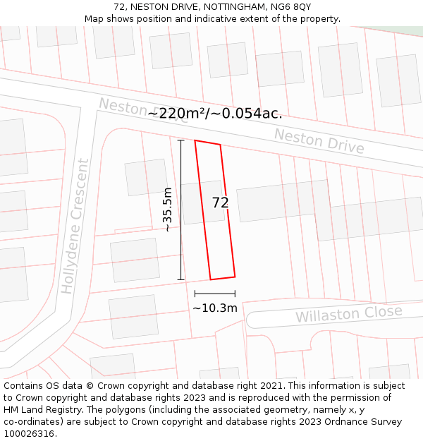 72, NESTON DRIVE, NOTTINGHAM, NG6 8QY: Plot and title map
