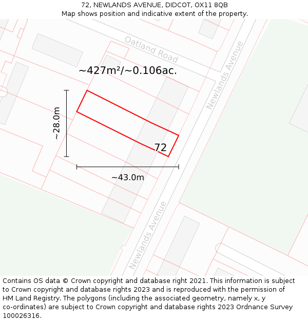 72, NEWLANDS AVENUE, DIDCOT, OX11 8QB: Plot and title map