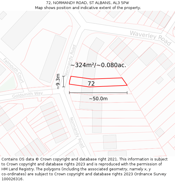 72, NORMANDY ROAD, ST ALBANS, AL3 5PW: Plot and title map