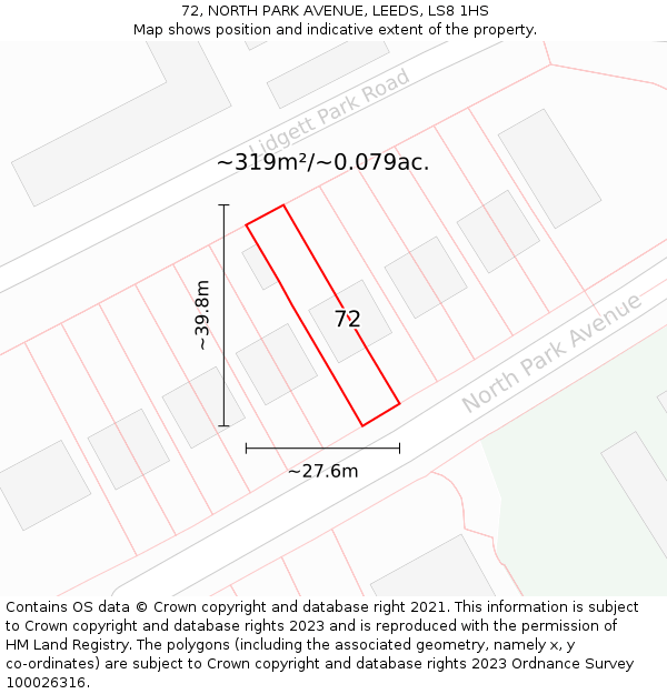 72, NORTH PARK AVENUE, LEEDS, LS8 1HS: Plot and title map