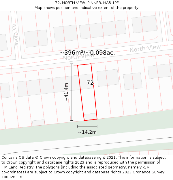 72, NORTH VIEW, PINNER, HA5 1PF: Plot and title map