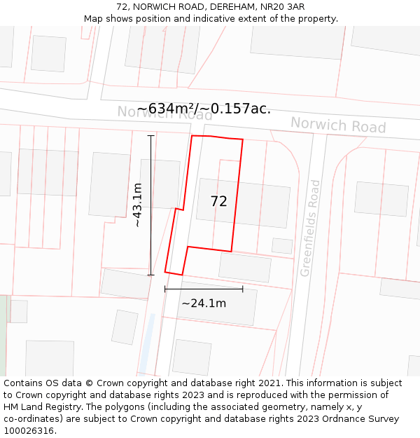 72, NORWICH ROAD, DEREHAM, NR20 3AR: Plot and title map