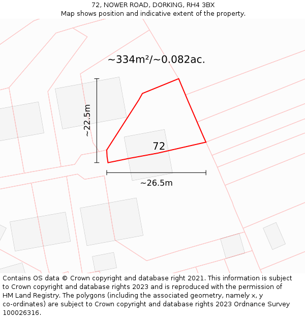 72, NOWER ROAD, DORKING, RH4 3BX: Plot and title map