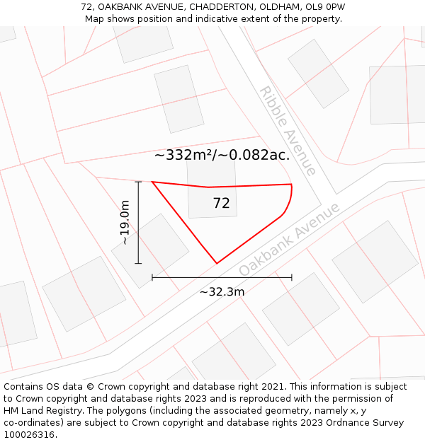 72, OAKBANK AVENUE, CHADDERTON, OLDHAM, OL9 0PW: Plot and title map