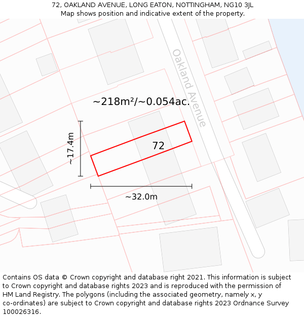 72, OAKLAND AVENUE, LONG EATON, NOTTINGHAM, NG10 3JL: Plot and title map