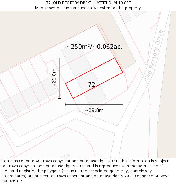 72, OLD RECTORY DRIVE, HATFIELD, AL10 8FE: Plot and title map